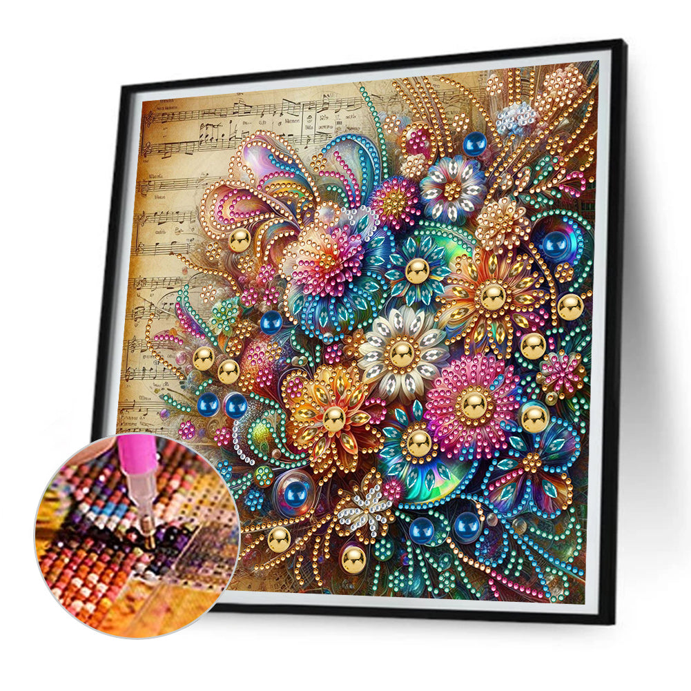 Blooming Flowers On Sheet Music - Special Shaped Drill Diamond Painting 30*30CM