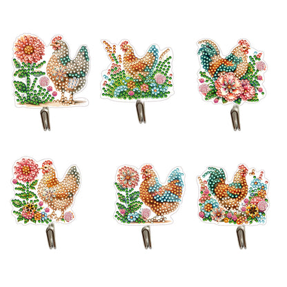 6Pcs Diamond Painting Hooks Diamond Art Craft Wall Hooks Home Decor (Rooster)