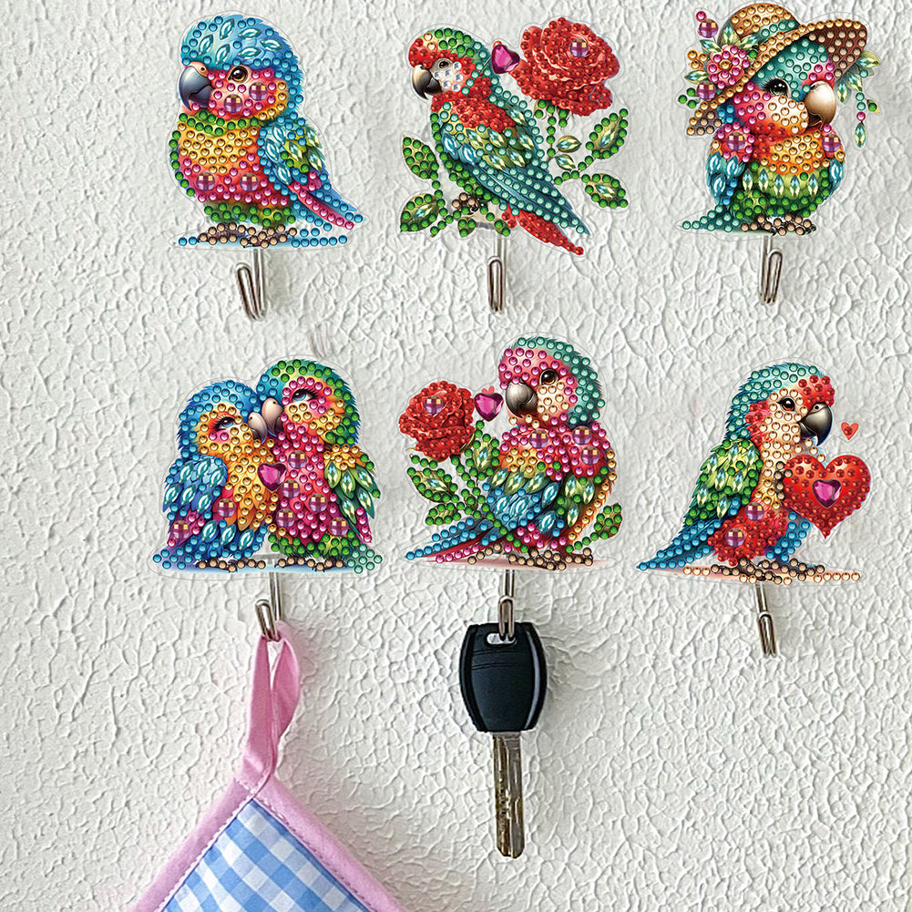 6Pcs Diamond Painting Hooks Diamond Art Craft Wall Hooks Home Decor (Parrot)