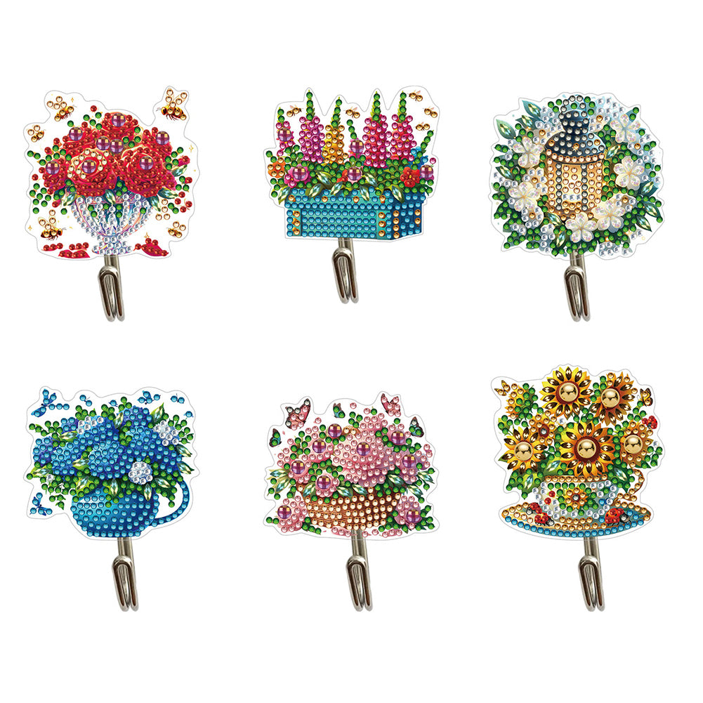 6Pcs Diamond Painting Hooks Diamond Art Craft Wall Hooks Home Decor (Flowers)
