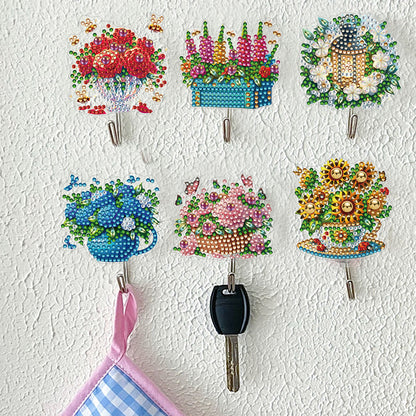 6Pcs Diamond Painting Hooks Diamond Art Craft Wall Hooks Home Decor (Flowers)