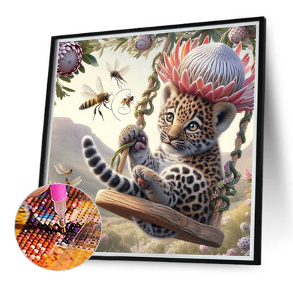 Swing Leopard - Full Round Drill Diamond Painting 40*40CM