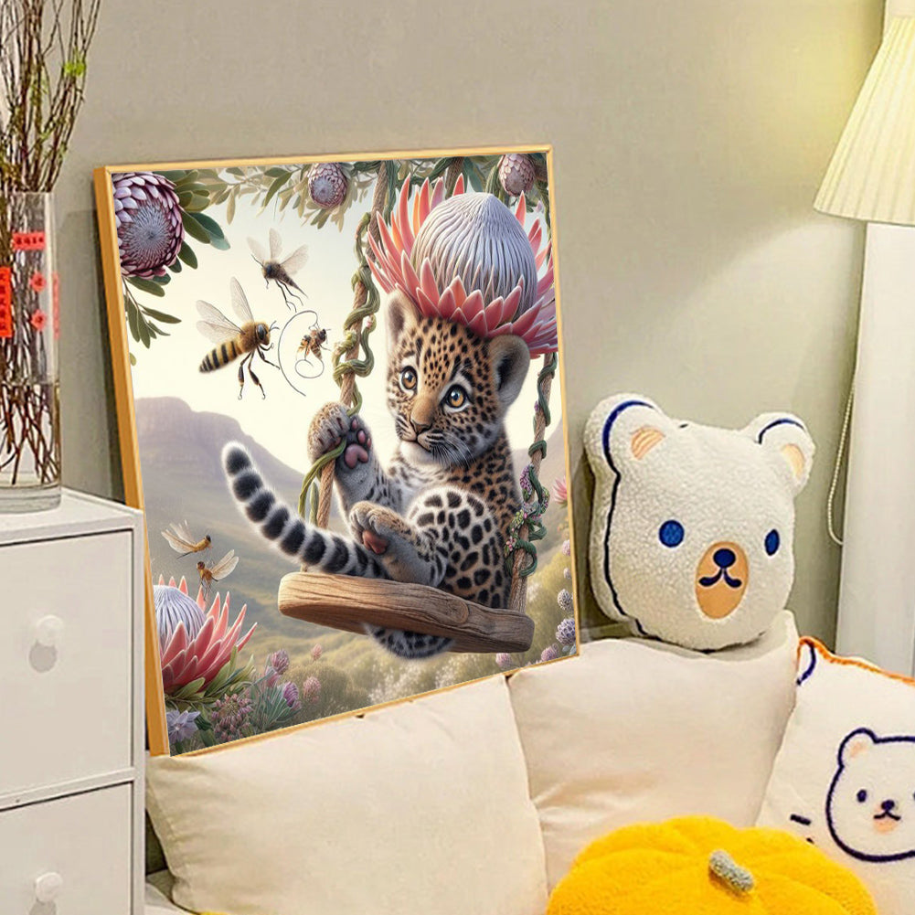 Swing Leopard - Full Round Drill Diamond Painting 40*40CM