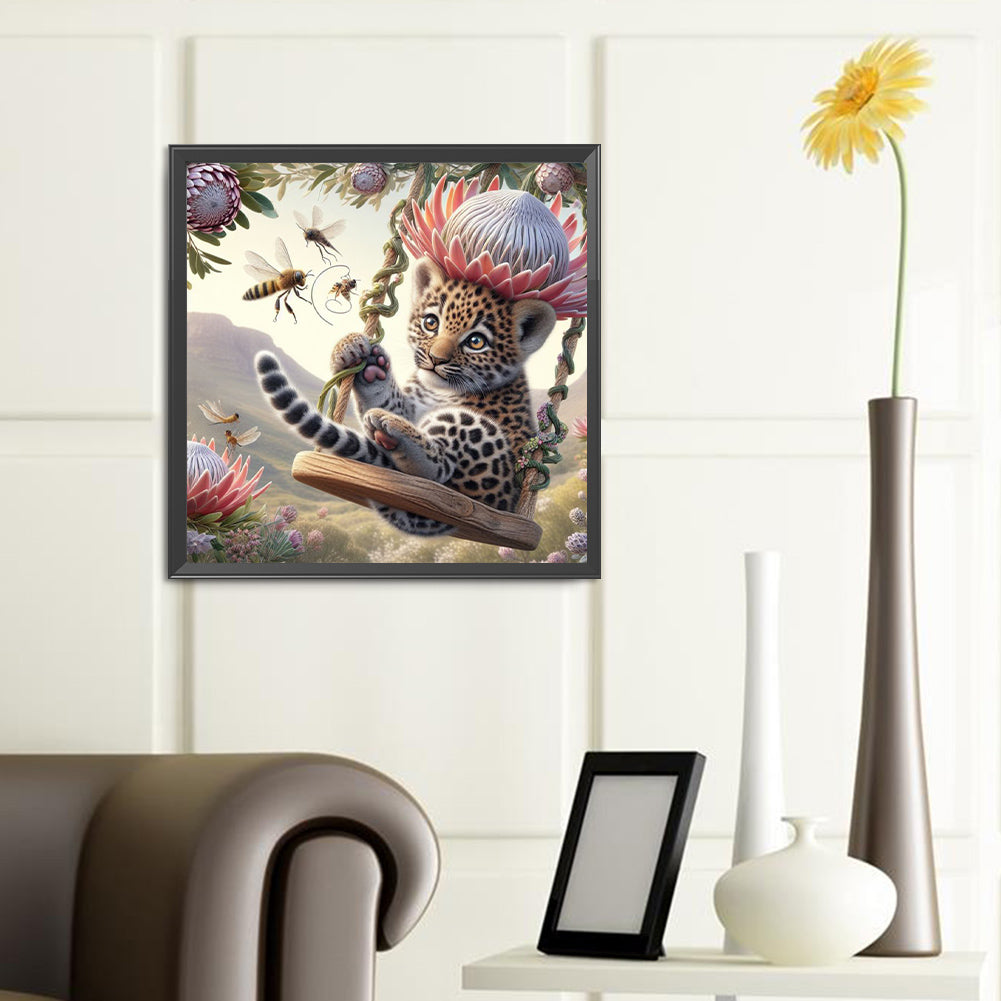 Swing Leopard - Full Round Drill Diamond Painting 40*40CM