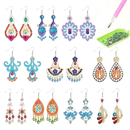 10 Pairs Double Sided Retro Pattern Holiday Diamond Art Earrings for Women Girls