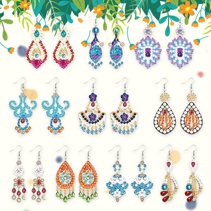 10 Pairs Double Sided Retro Pattern Holiday Diamond Art Earrings for Women Girls