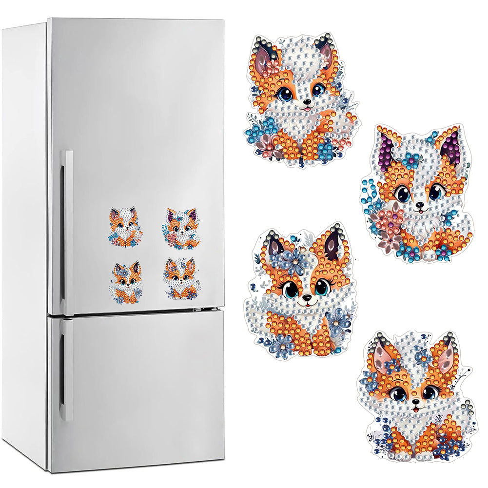 4Pcs Special Shape Cute Fox Diamond Painting Fridge Magnet Fridge Stickers