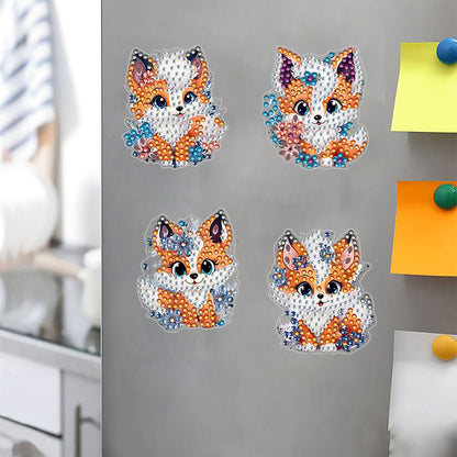 4Pcs Special Shape Cute Fox Diamond Painting Fridge Magnet Fridge Stickers