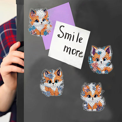 4Pcs Special Shape Cute Fox Diamond Painting Fridge Magnet Fridge Stickers