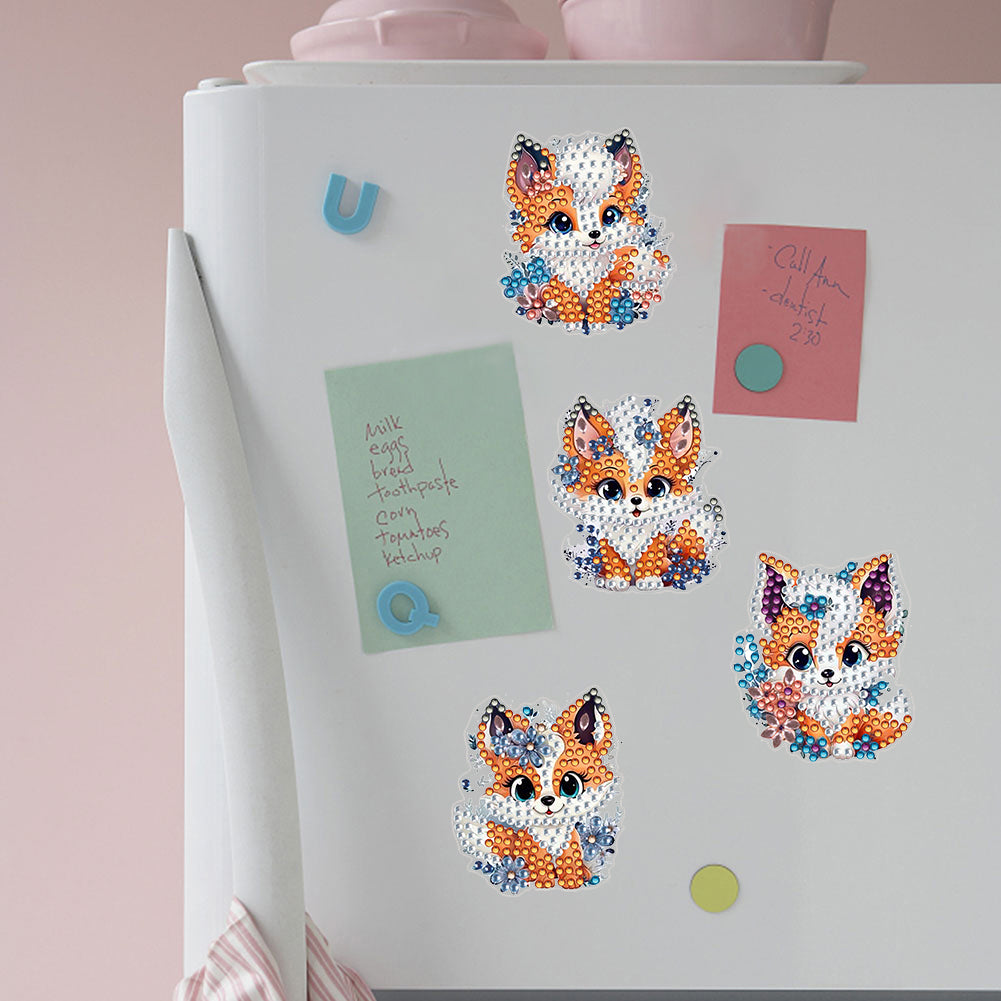 4Pcs Special Shape Cute Fox Diamond Painting Fridge Magnet Fridge Stickers