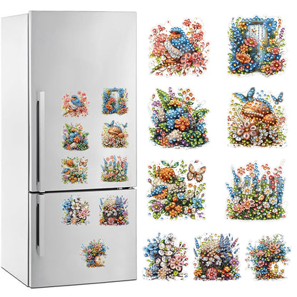 9Pcs Special Shape Flowers Diamond Painting Fridge Magnet Fridge Stickers