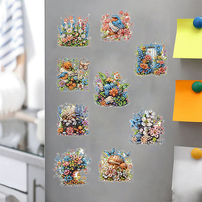 9Pcs Special Shape Flowers Diamond Painting Fridge Magnet Fridge Stickers