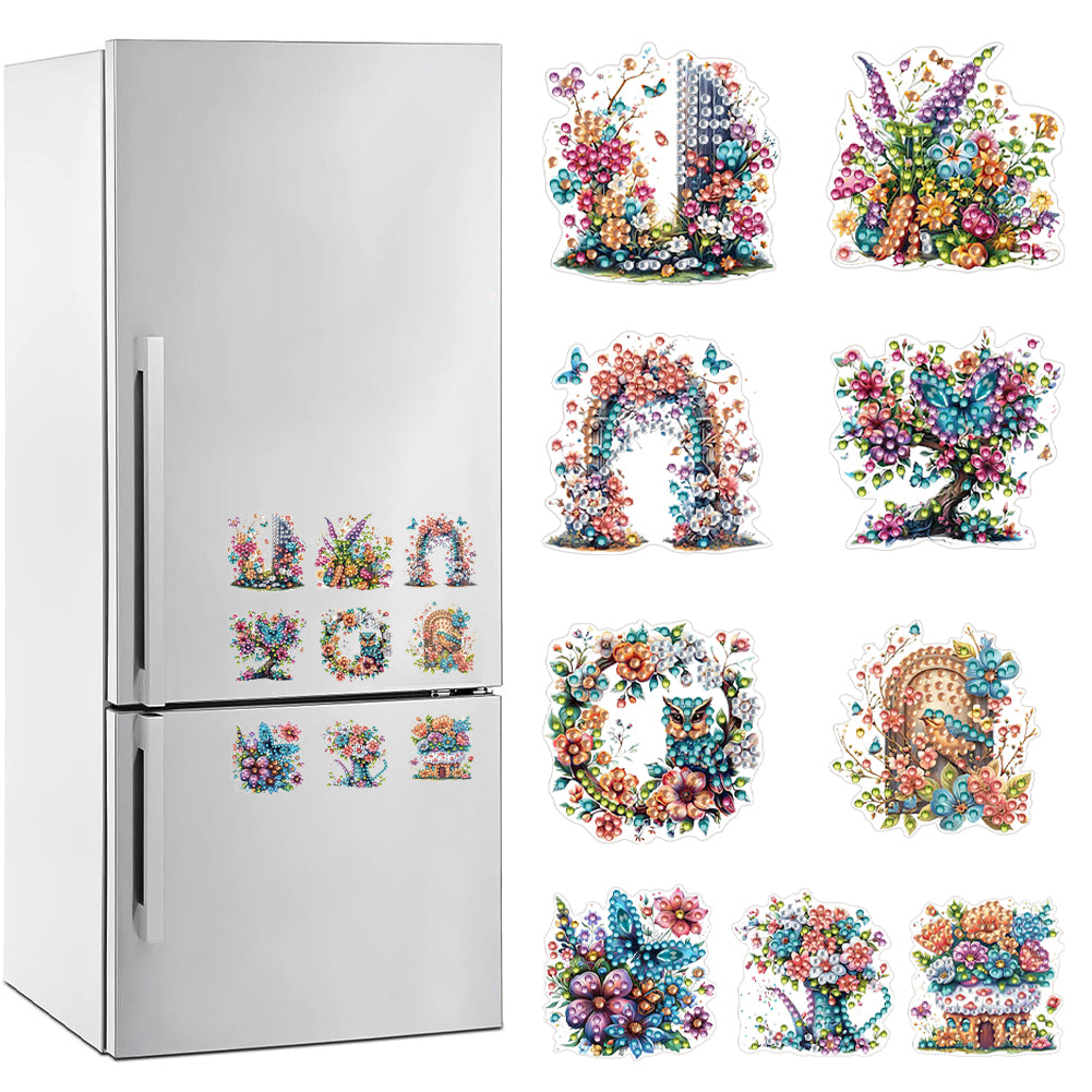 9Pcs Special Shape Flower Bush Diamond Painting Fridge Magnet Fridge Stickers