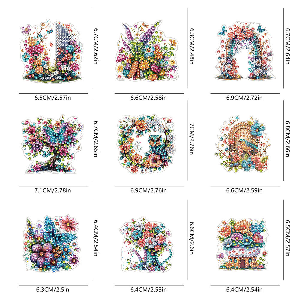 9Pcs Special Shape Flower Bush Diamond Painting Fridge Magnet Fridge Stickers