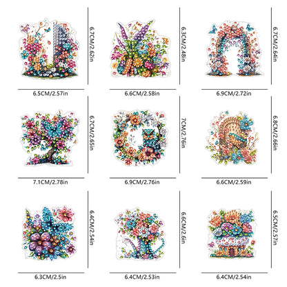 9Pcs Special Shape Flower Bush Diamond Painting Fridge Magnet Fridge Stickers