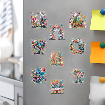 9Pcs Special Shape Flower Bush Diamond Painting Fridge Magnet Fridge Stickers