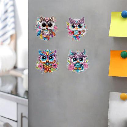 4Pcs Special Shape Acrylic Owl Diamond Painting Fridge Magnet Fridge Stickers