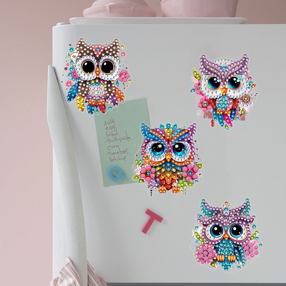 4Pcs Special Shape Acrylic Owl Diamond Painting Fridge Magnet Fridge Stickers