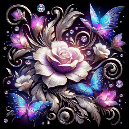 Night Rose Butterfly - Special Shaped Drill Diamond Painting 30*30CM