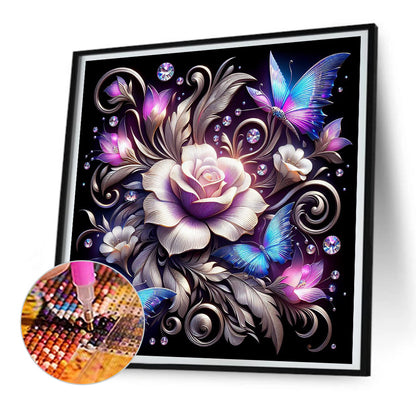 Night Rose Butterfly - Special Shaped Drill Diamond Painting 30*30CM