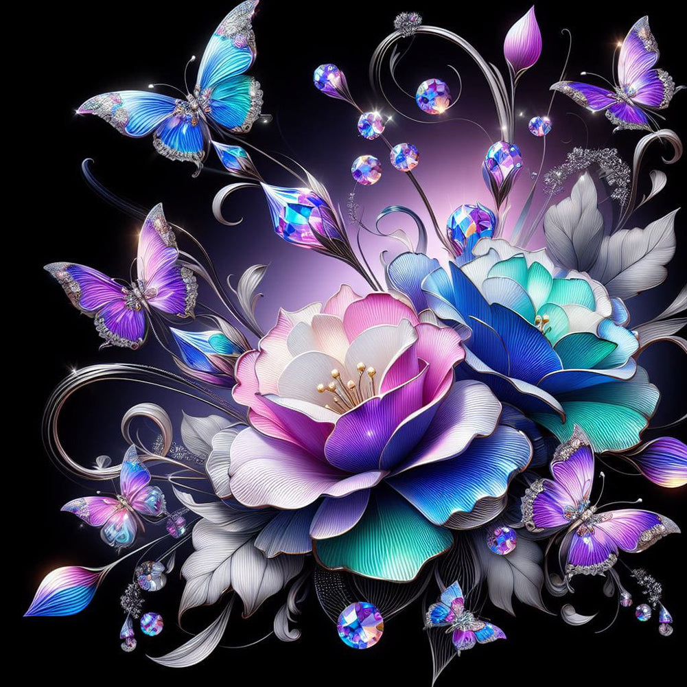 Night Rose Butterfly - Special Shaped Drill Diamond Painting 30*30CM