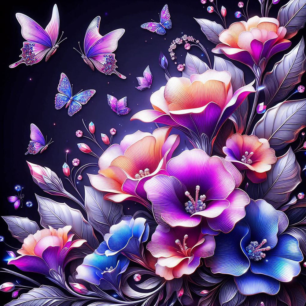 Night Rose Butterfly - Special Shaped Drill Diamond Painting 30*30CM