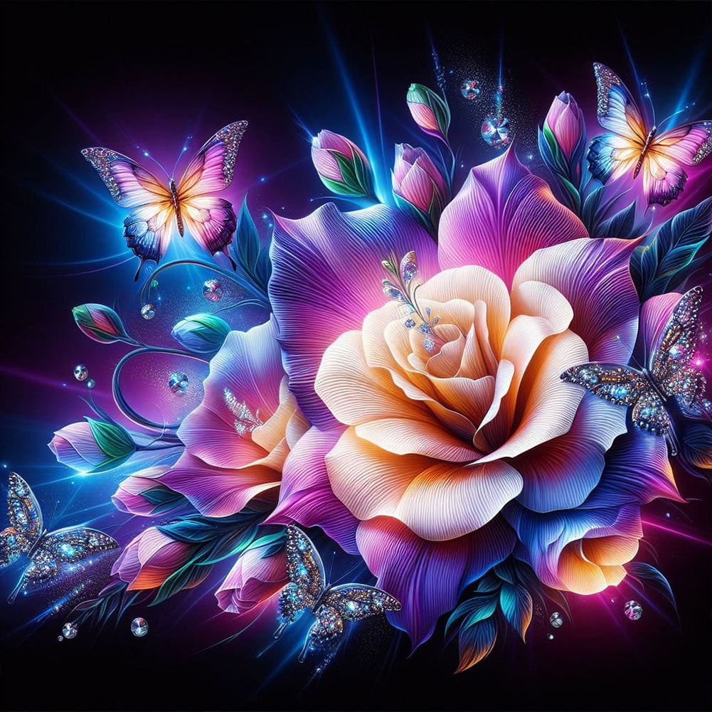 Night Rose Butterfly - Special Shaped Drill Diamond Painting 30*30CM