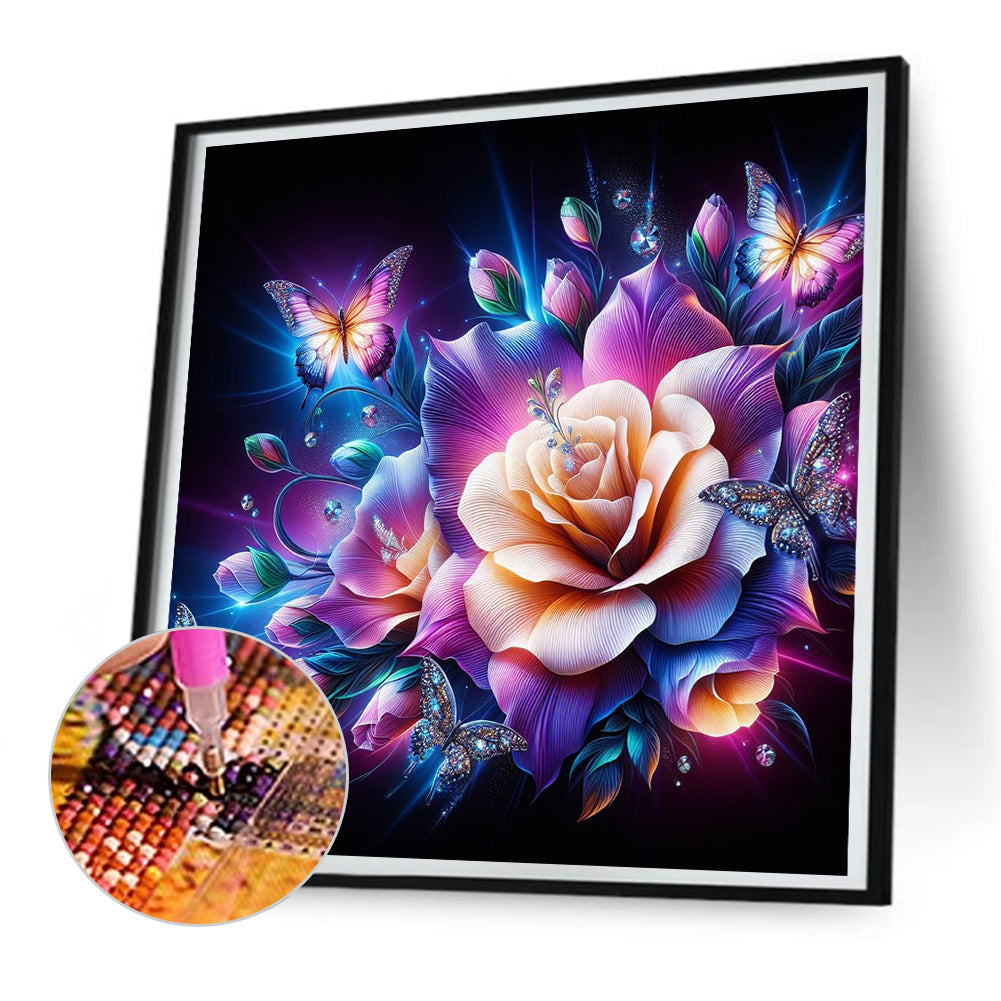 Night Rose Butterfly - Special Shaped Drill Diamond Painting 30*30CM