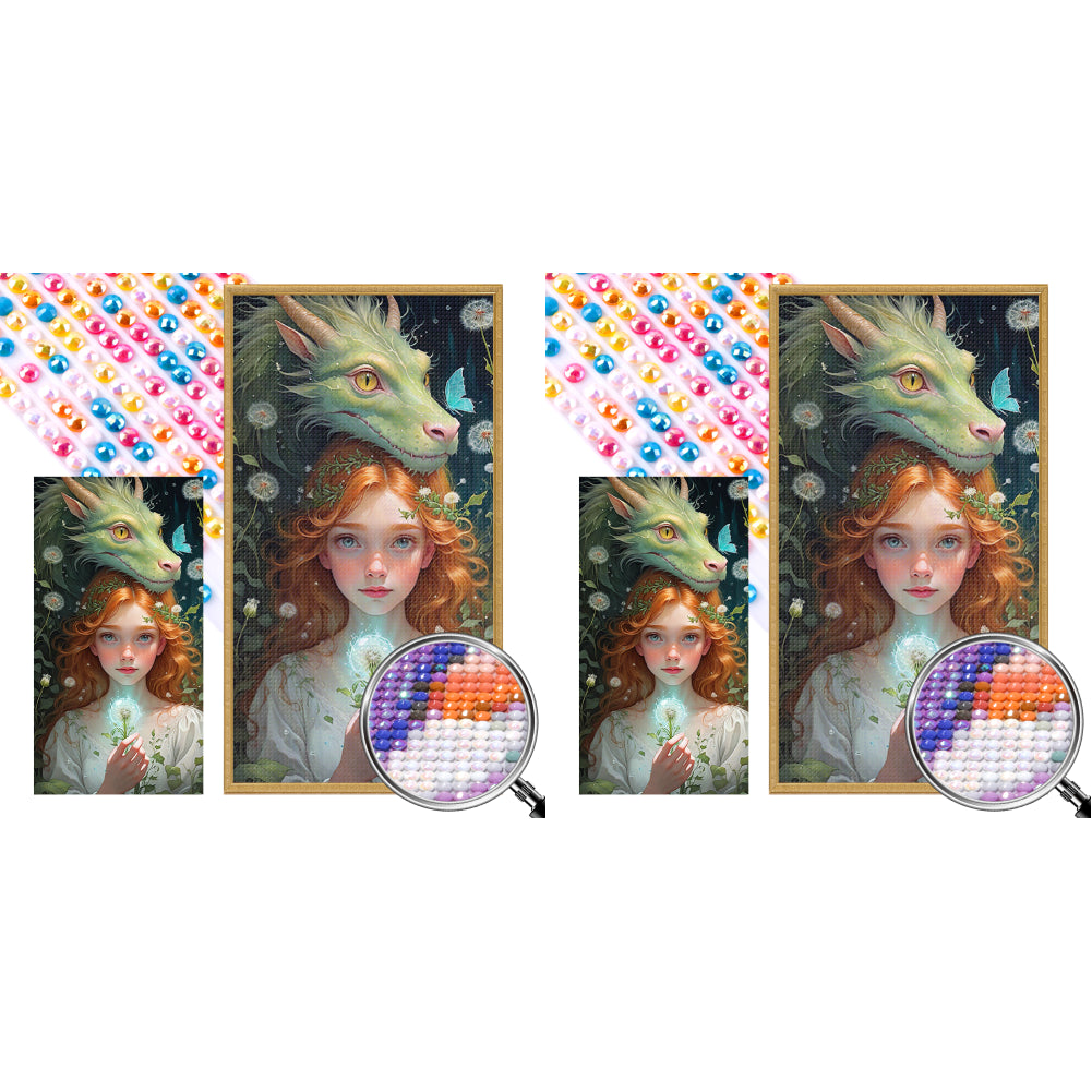 Dragon And Red-Haired Girl - Full AB Round Drill Diamond Painting 40*75CM