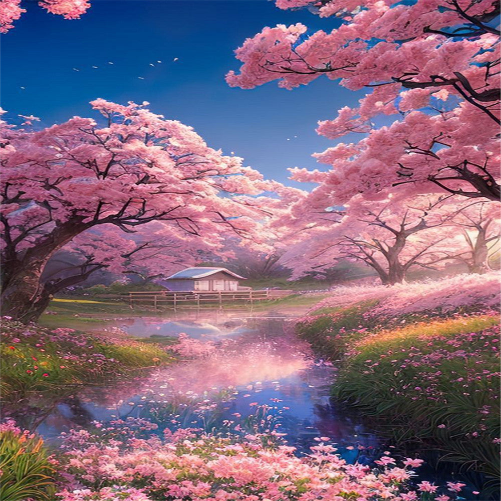 Pink Cherry Blossom Garden - Full Square Drill Diamond Painting 45*60CM