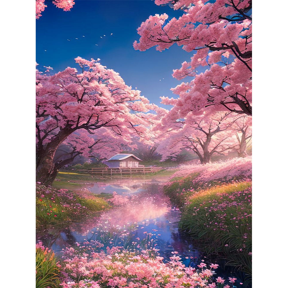 Pink Cherry Blossom Garden - Full Square Drill Diamond Painting 45*60CM