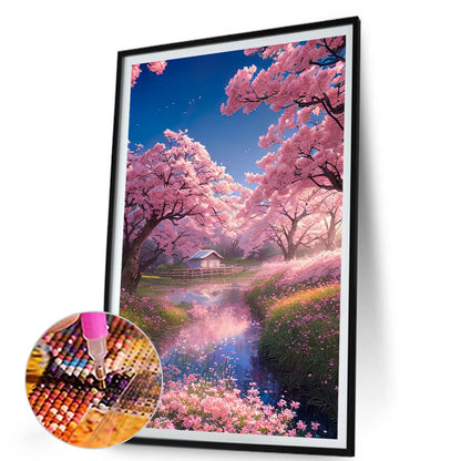 Pink Cherry Blossom Garden - Full Square Drill Diamond Painting 45*60CM