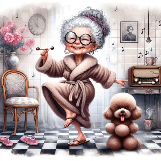 Dancing Old Lady - Full Round Drill Diamond Painting 40*40CM