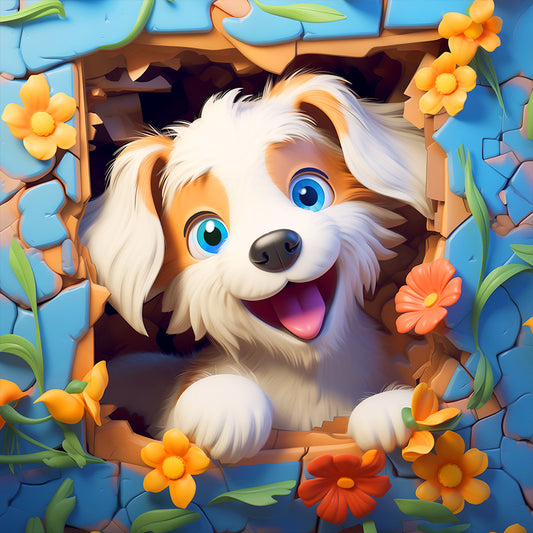 Picture Frame Animal Puppy - Full Round Drill Diamond Painting 30*30CM