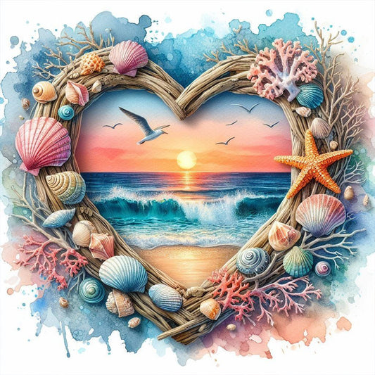 Love Scenery Sunset Seaside - Full Round Drill Diamond Painting 40*40CM