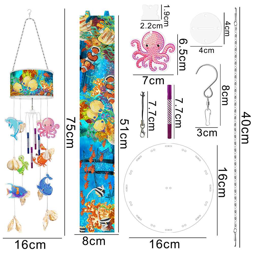 Marine Life Diamond Painting Wind Chime DIY Rhinestones Wind Chime Kit