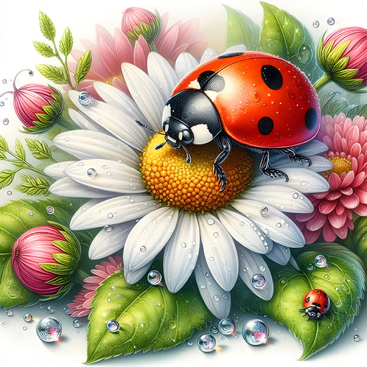 Daisy Ladybug - Full Round Drill Diamond Painting 30*30CM