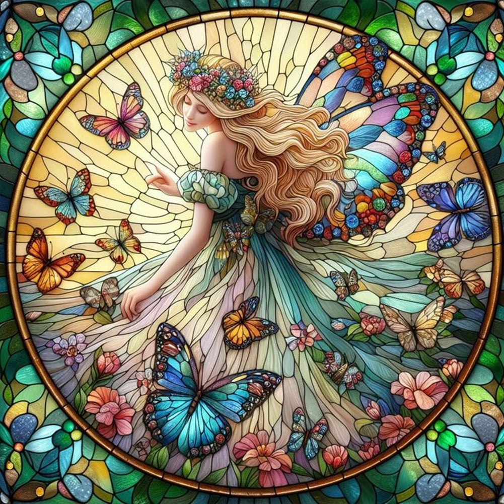 Glass Painting Butterfly Fairy - Full Round Drill Diamond Painting 40*40CM