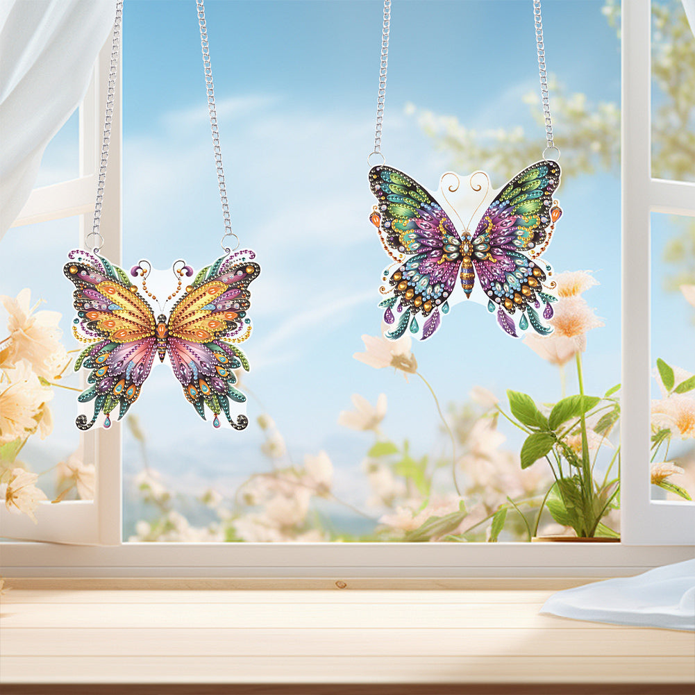 2Pcs PET Special Shaped Butterfly Diamond Painting Hanging Decor Bedroom Decor