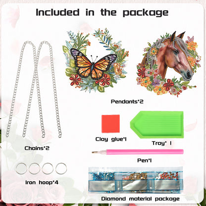 2Pcs PET Special Shaped Wreath Butterfly Horse Diamond Painting Hanging Decor