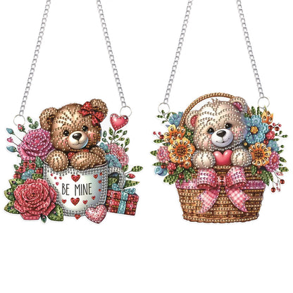 2Pcs PET Special Shaped Flower Basket Bear Diamond Painting Hanging Decoration