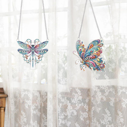 2Pcs PET Special Shaped Dragonfly Butterfly Diamond Painting Hanging Decoration