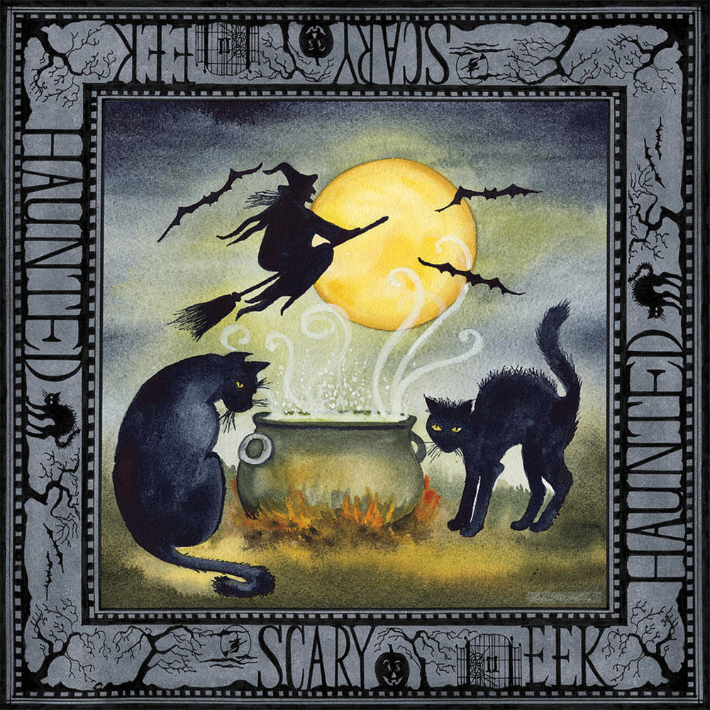 Halloween Skeleton Witch Cat - Full Round Drill Diamond Painting 40*40CM