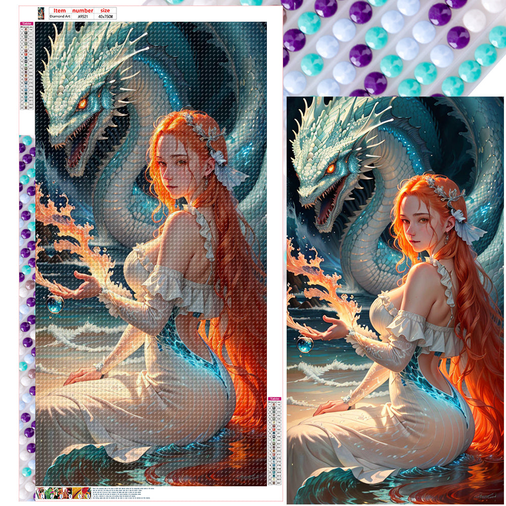 Fantasy Cool Girl And Dragon - Full Round Drill Diamond Painting 40*75CM