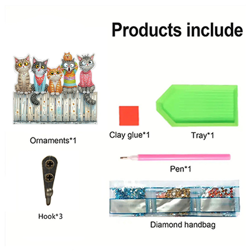 Funny Kitten DIY Diamond Painting Art Hooks Wall Hooks for Home Office Decor
