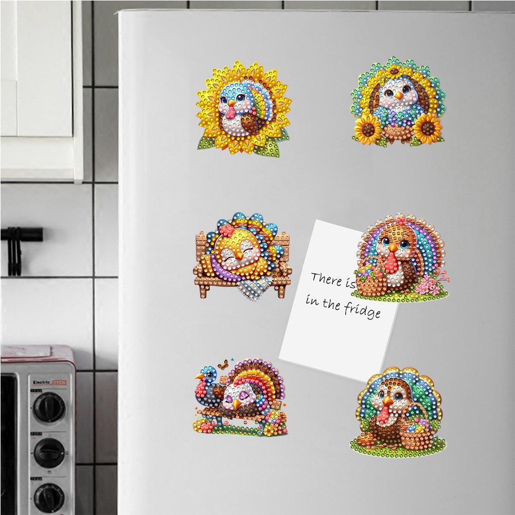 6Pcs Acrylic Special Shape Turkey Diamond Painting Fridge Magnet for Home Decor
