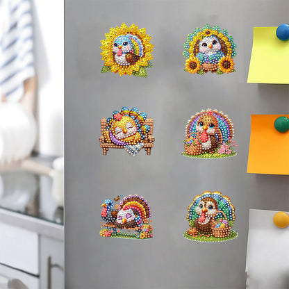 6Pcs Acrylic Special Shape Turkey Diamond Painting Fridge Magnet for Home Decor