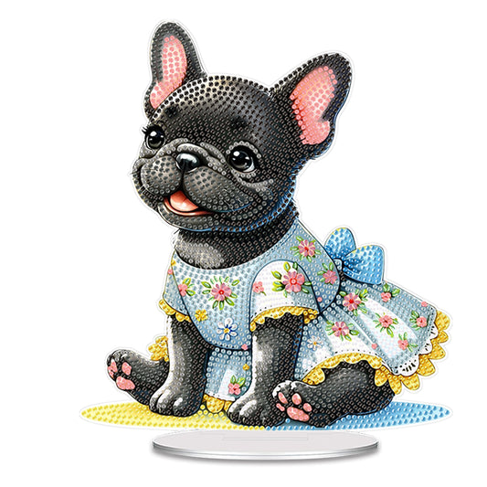 Acrylic Bulldog in Dress Diamond Painting Desktop Ornaments Bedroom Table Decor