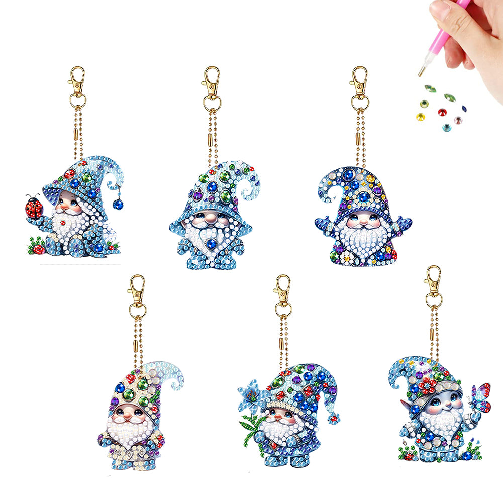 6Pcs Double Sided Ice Gem Goblin Diamond Painting Art Keychain Pendant DIY Craft