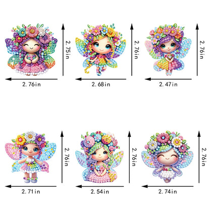 6Pcs Double Sided Flower Elf Girl Diamond Painting Art Keychain Pendant DIY Art
